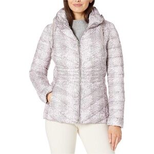 Bernardo Women’s Gray And White Snake Print Packable Puffer Jacket Coat XS